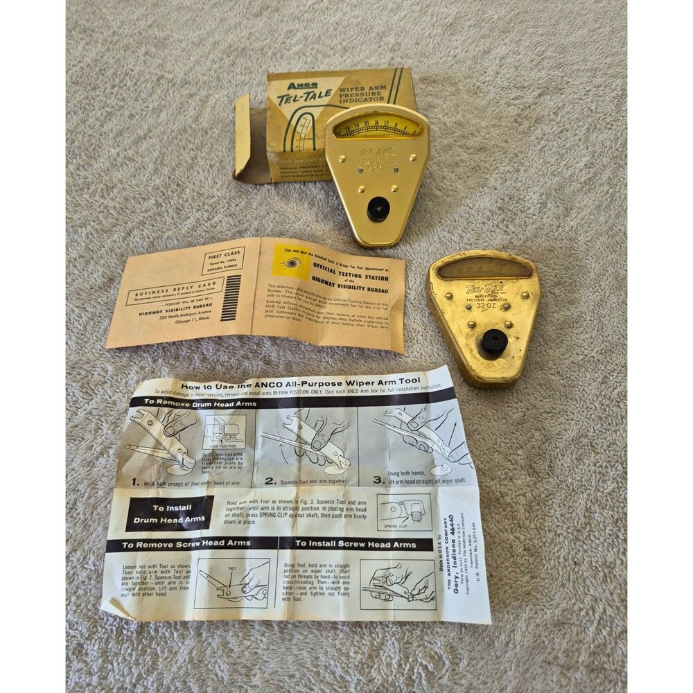 1957 ANCO Tel-Tale Wiper Arm Pressure Indicator Lot Box Papers Stock No 50